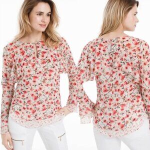 White House Black Market Calico Floral Ruffled Blouse, Sz 2